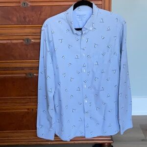 Banana Republic Luxe Poplin Skiing Penguin Untucked Slim Fit Button Down Shirt